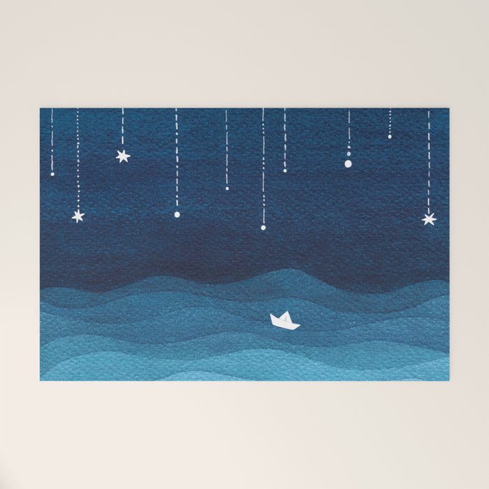 Falling stars, blue, sailboat, ocean Welcome Mat Gallery Image 1