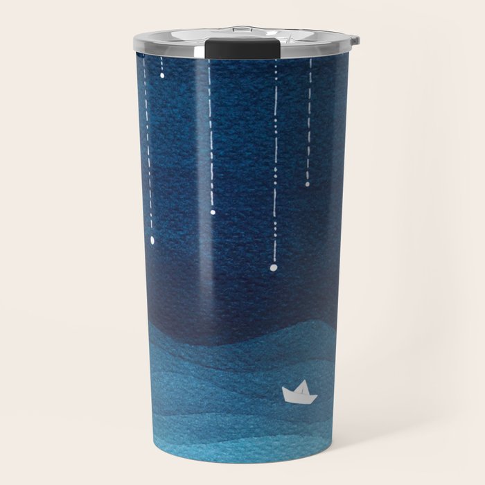 Falling stars, blue, sailboat, ocean Travel Mug Gallery Image 1