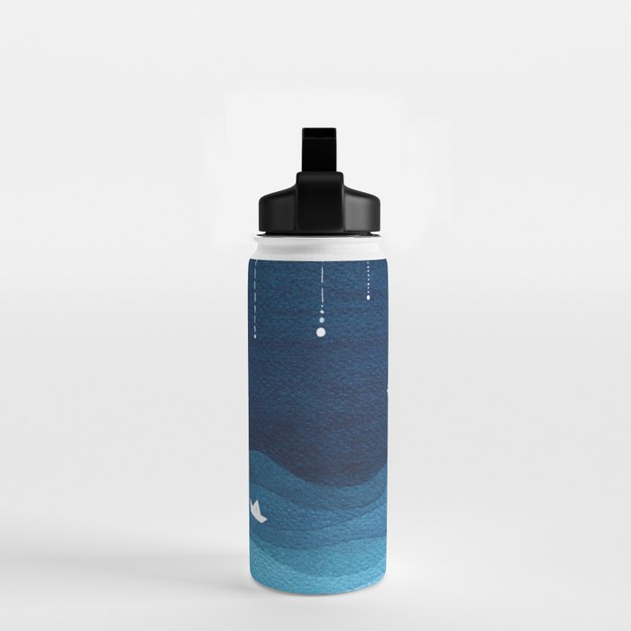 Falling stars, blue, sailboat, ocean Water Bottle Gallery Image 2