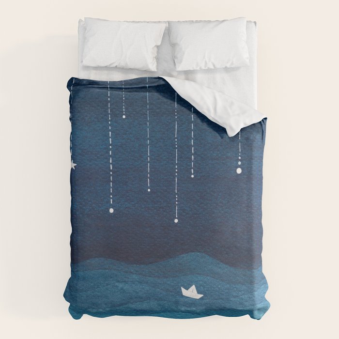 Falling stars, blue, sailboat, ocean Duvet Cover Gallery Image 6