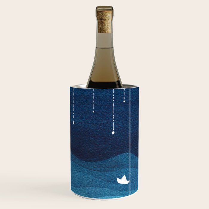 Falling stars, blue, sailboat, ocean Wine Chiller Gallery Image 1