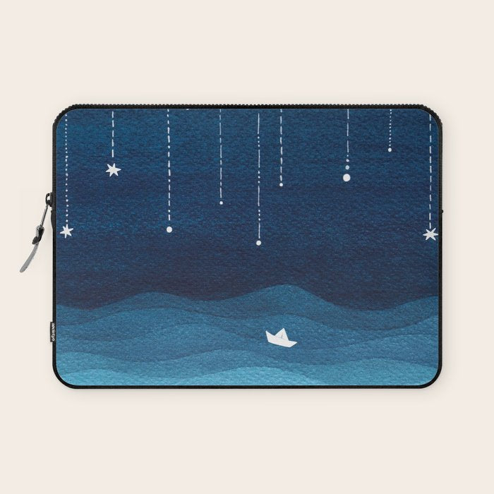 Falling stars, blue, sailboat, ocean Laptop Sleeve Gallery Image 1