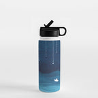 Falling stars, blue, sailboat, ocean Water Bottle Gallery Image 1