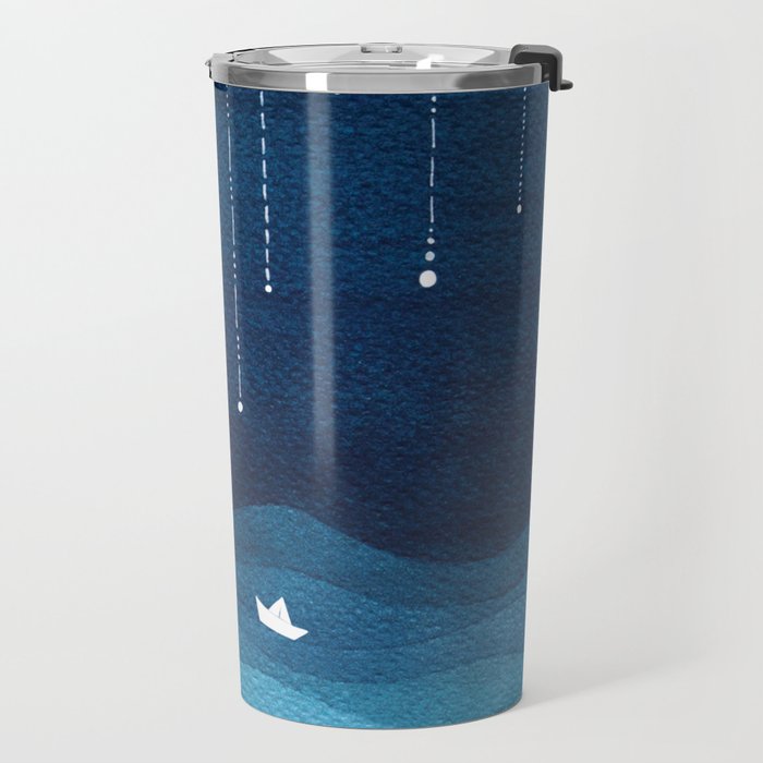 Falling stars, blue, sailboat, ocean Travel Mug Gallery Image 2