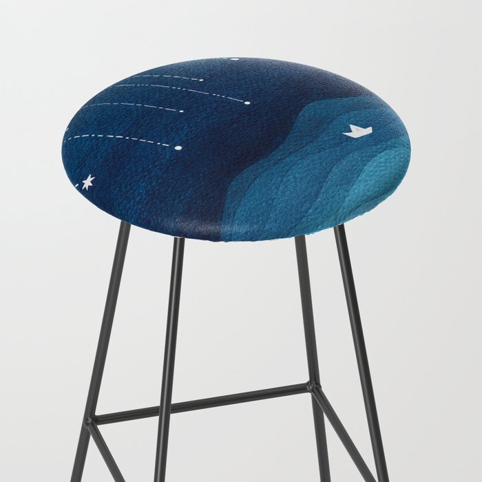 Falling stars, blue, sailboat, ocean Stool Gallery Image 2
