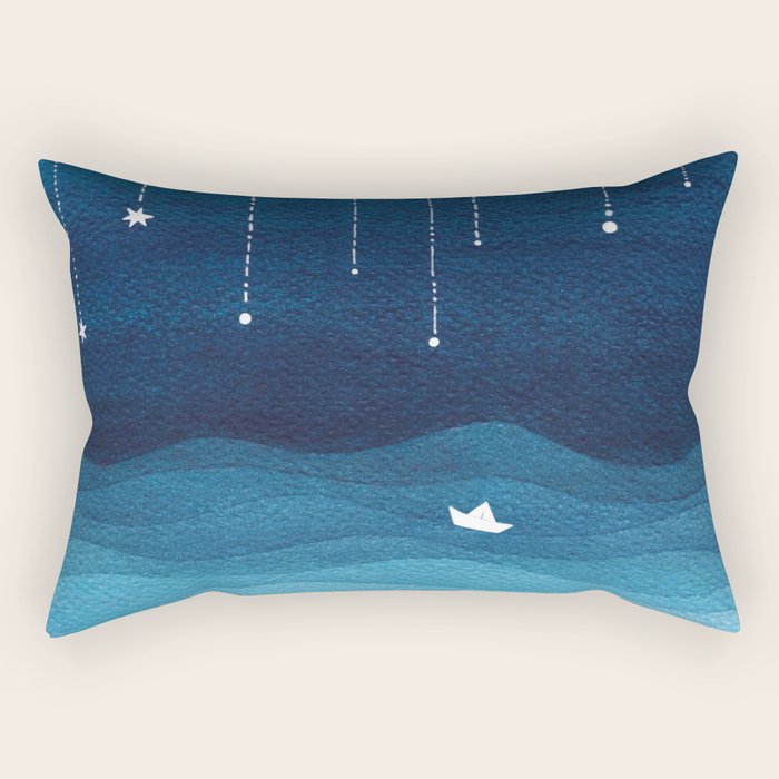 Falling stars, blue, sailboat, ocean Rectangular Pillow Gallery Image 1