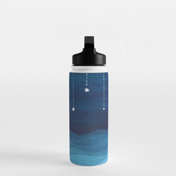 Falling stars, blue, sailboat, ocean Water Bottle Gallery Image 3