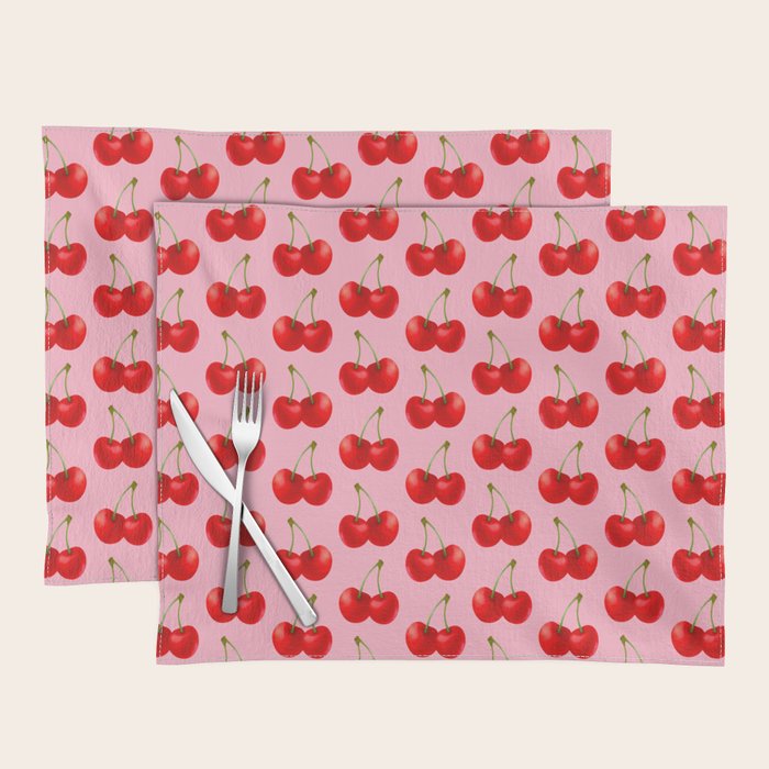 Y2K Cherries - Pink Pattern Large Placemat Gallery Image 1