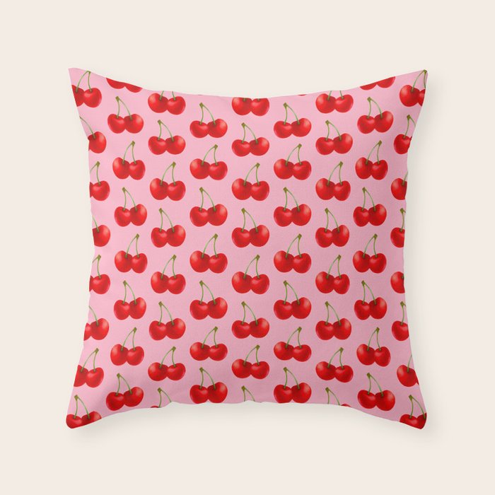 Y2K Cherries - Pink Pattern Large Throw Pillow Gallery Image 6