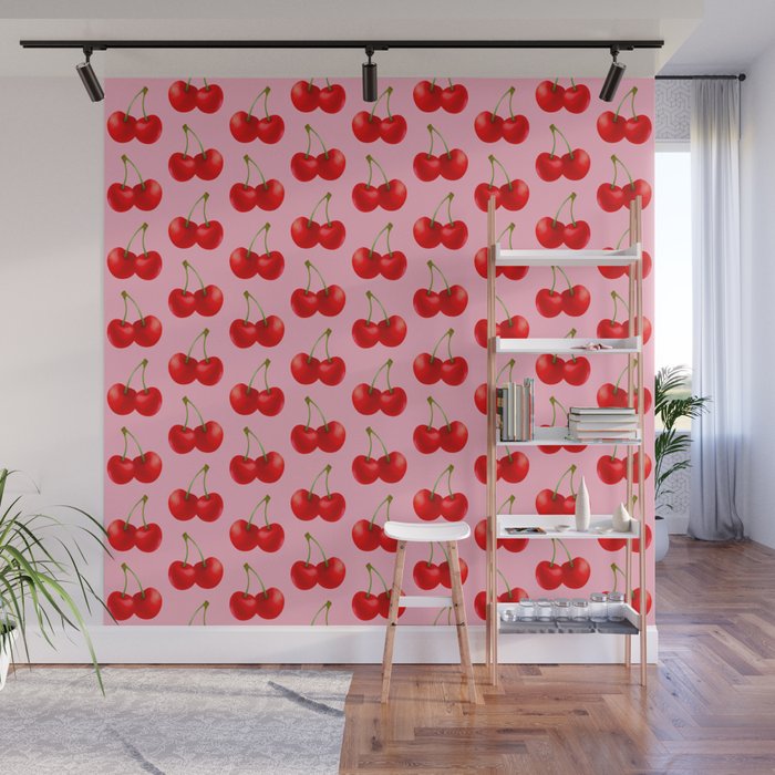 Y2K Cherries - Pink Pattern Large Wall Mural Gallery Image 1
