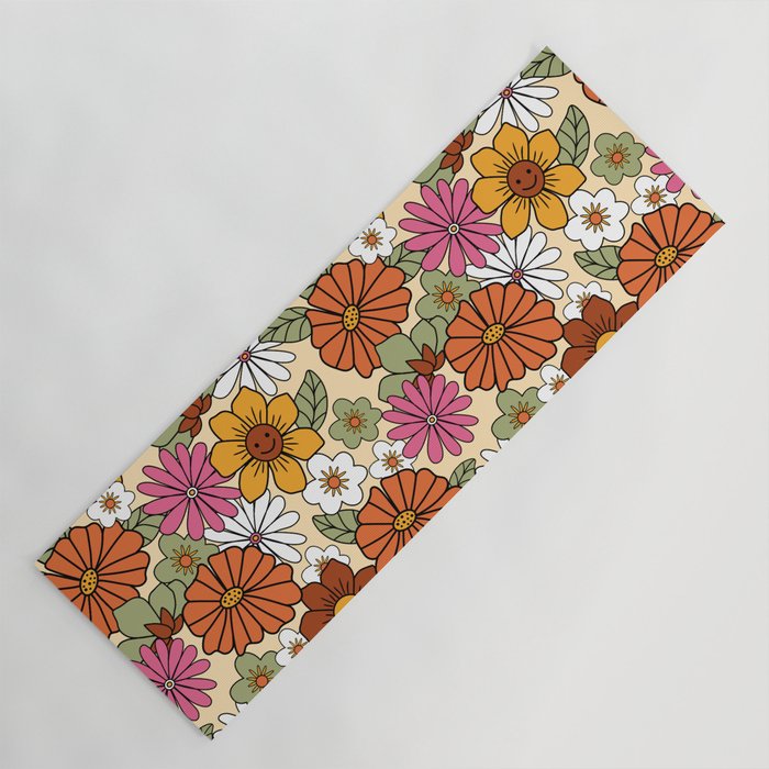 Retro 70s Boho Floral Pattern Yoga Mat Gallery Image 1