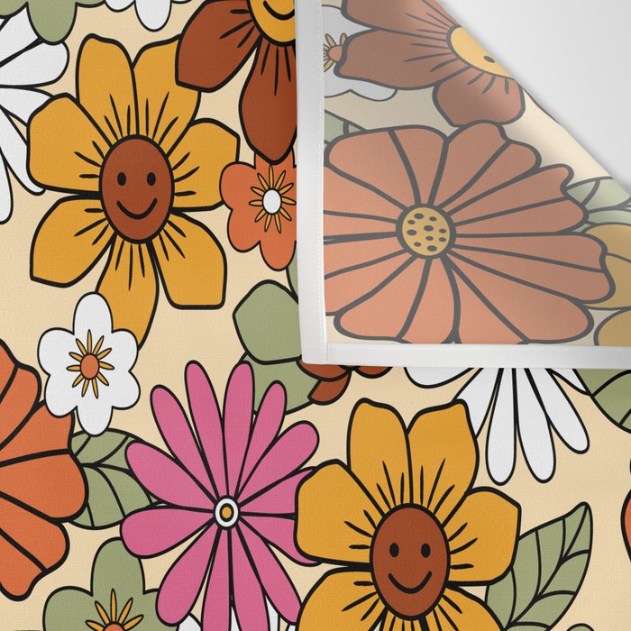 Retro 70s Boho Floral Pattern Wall Tapestry Gallery Image 3