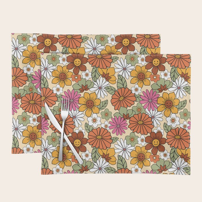 Retro 70s Boho Floral Pattern Placemat Gallery Image 1
