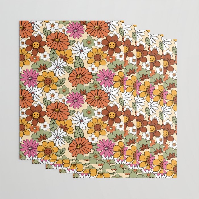 Retro 70s Boho Floral Pattern Wrapping Paper Gallery Image 3