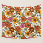 Retro 70s Boho Floral Pattern Wall Tapestry Gallery Image 4