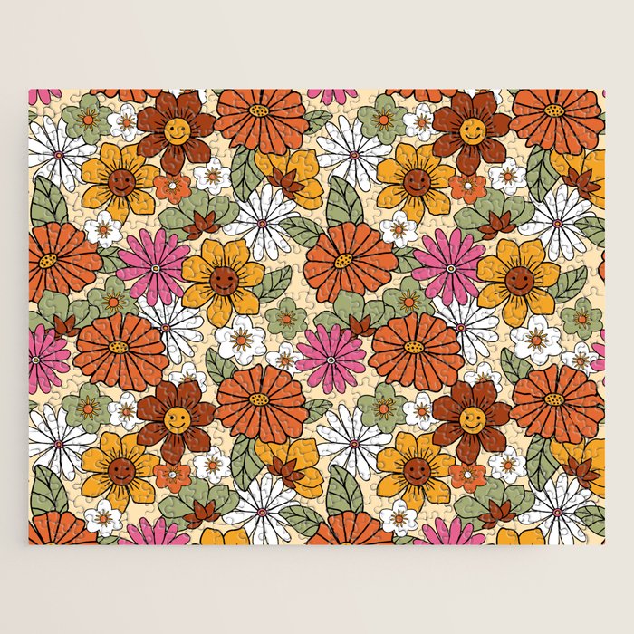 Retro 70s Boho Floral Pattern Jigsaw Puzzle Gallery Image 1