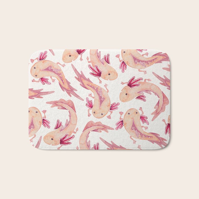 Mexican Axolotls Watercolor Bath Mat Gallery Image 1