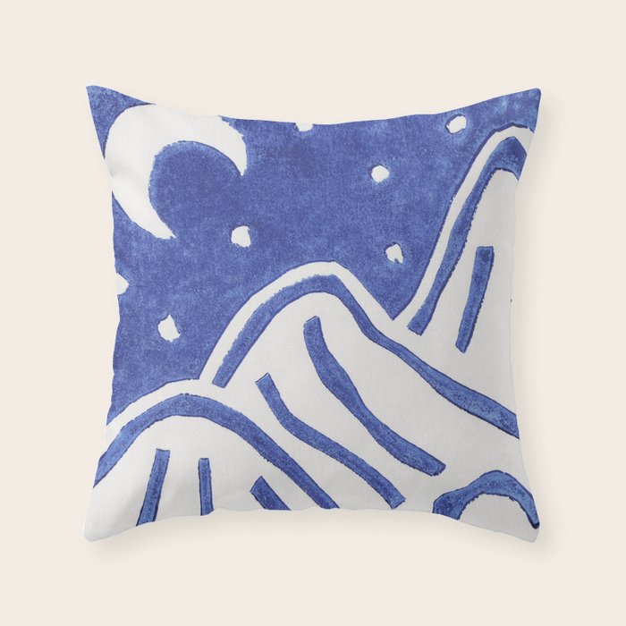 Linocut Starry Night Throw Pillow Gallery Image 1