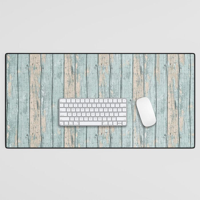 Rustic Beach Driftwood Vacation Blue Texture Desk Mat Gallery Image 1