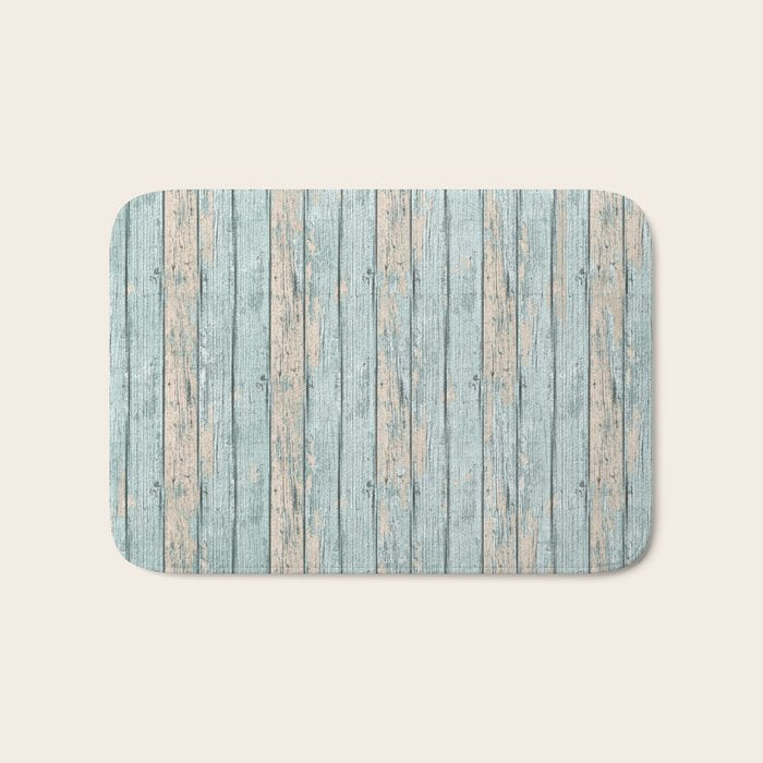 Rustic Beach Driftwood Vacation Blue Texture Bath Mat Gallery Image 1