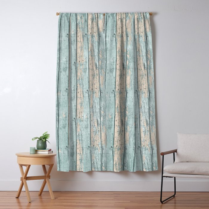Rustic Beach Driftwood Vacation Blue Texture Window Curtain Gallery Image 5