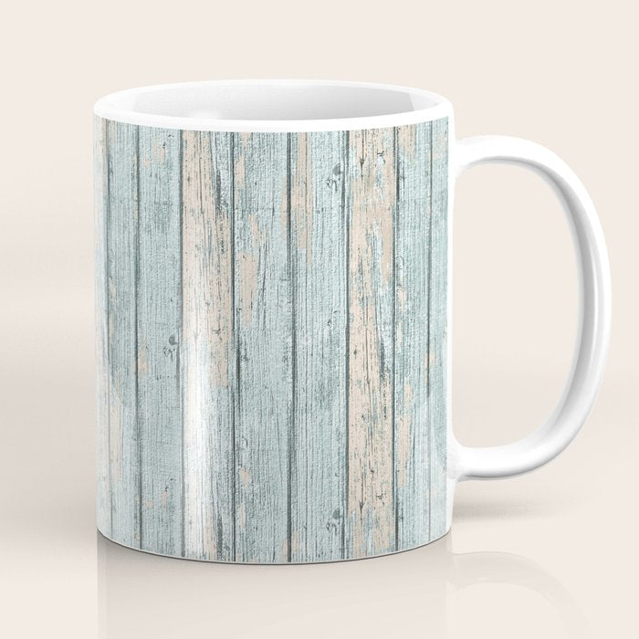 Rustic Beach Driftwood Vacation Blue Texture Coffee Mug Gallery Image 1