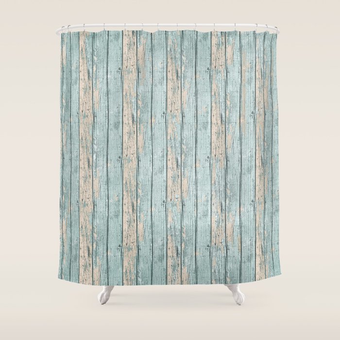 Rustic Beach Driftwood Vacation Blue Texture Shower Curtain Gallery Image 1