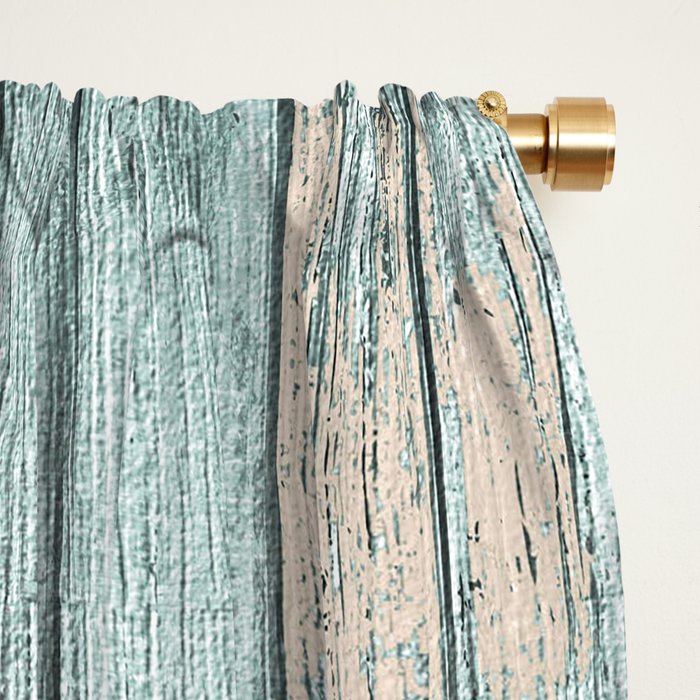 Rustic Beach Driftwood Vacation Blue Texture Window Curtain Gallery Image 2