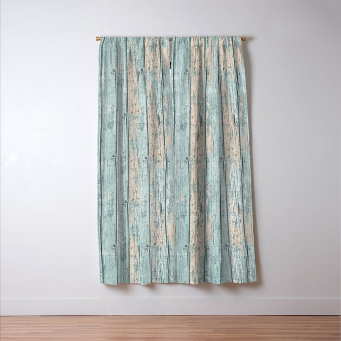 Rustic Beach Driftwood Vacation Blue Texture Window Curtain Gallery Image 3