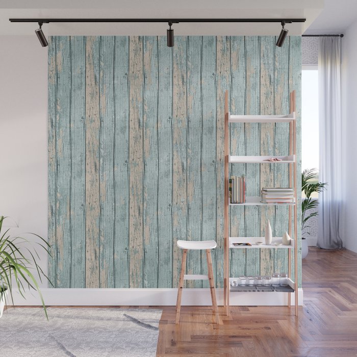 Rustic Beach Driftwood Vacation Blue Texture Wall Mural Gallery Image 1