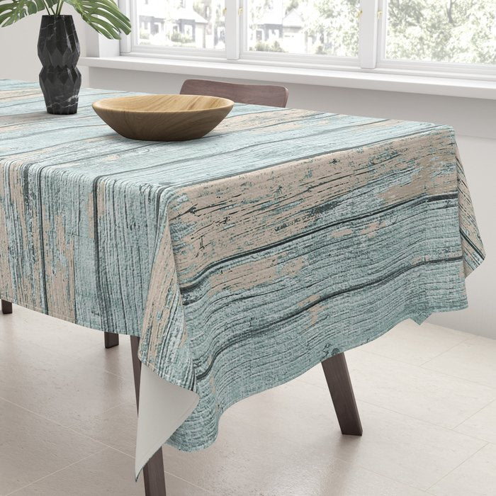 Rustic Beach Driftwood Vacation Blue Texture Tablecloth Gallery Image 3