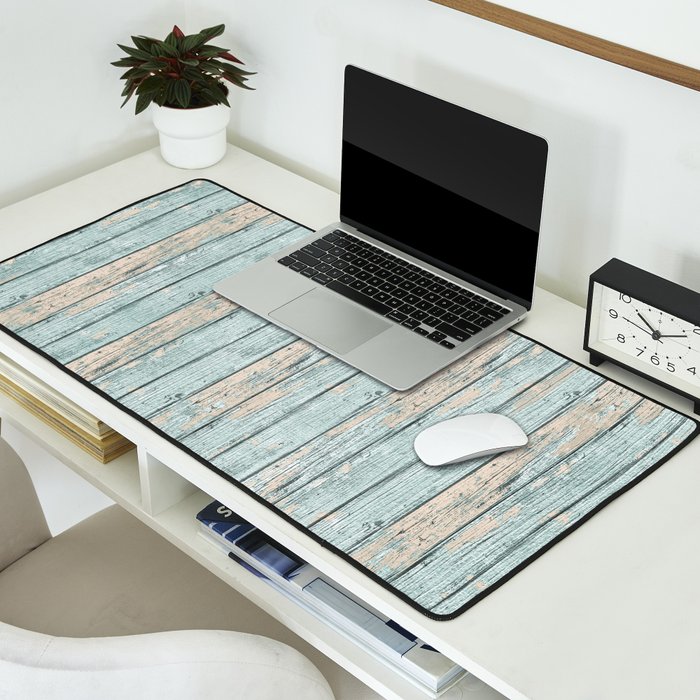 Rustic Beach Driftwood Vacation Blue Texture Desk Mat Gallery Image 2