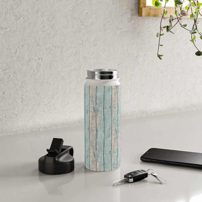 Rustic Beach Driftwood Vacation Blue Texture Water Bottle Gallery Image 4