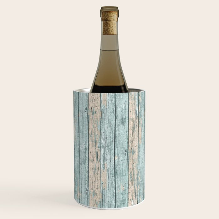 Rustic Beach Driftwood Vacation Blue Texture Wine Chiller Gallery Image 2