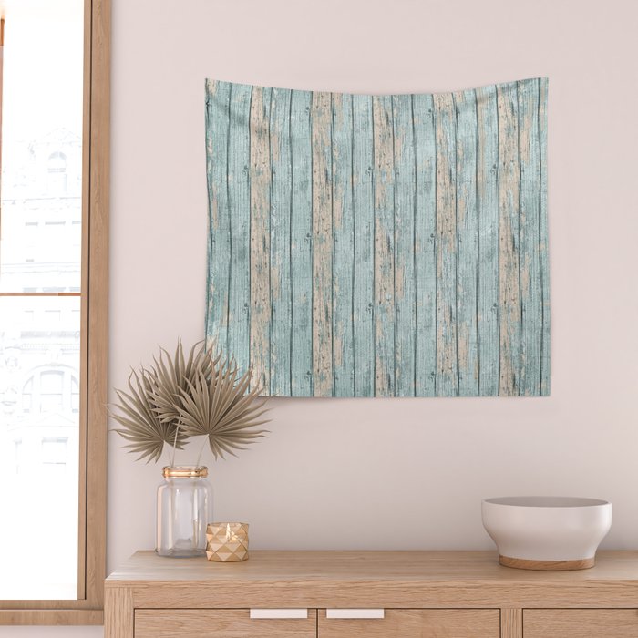 Rustic Beach Driftwood Vacation Blue Texture Wall Tapestry Gallery Image 2