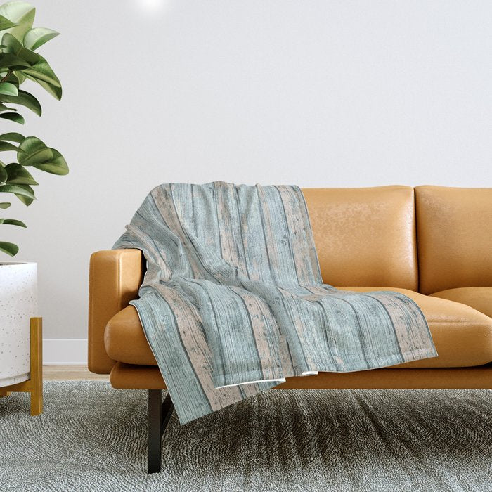 Rustic Beach Driftwood Vacation Blue Texture Throw Blanket Gallery Image 1
