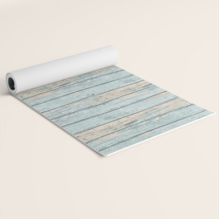Rustic Beach Driftwood Vacation Blue Texture Yoga Mat Gallery Image 2