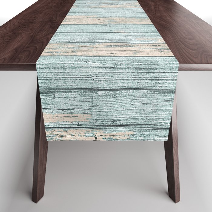 Rustic Beach Driftwood Vacation Blue Texture Table Runner Gallery Image 1
