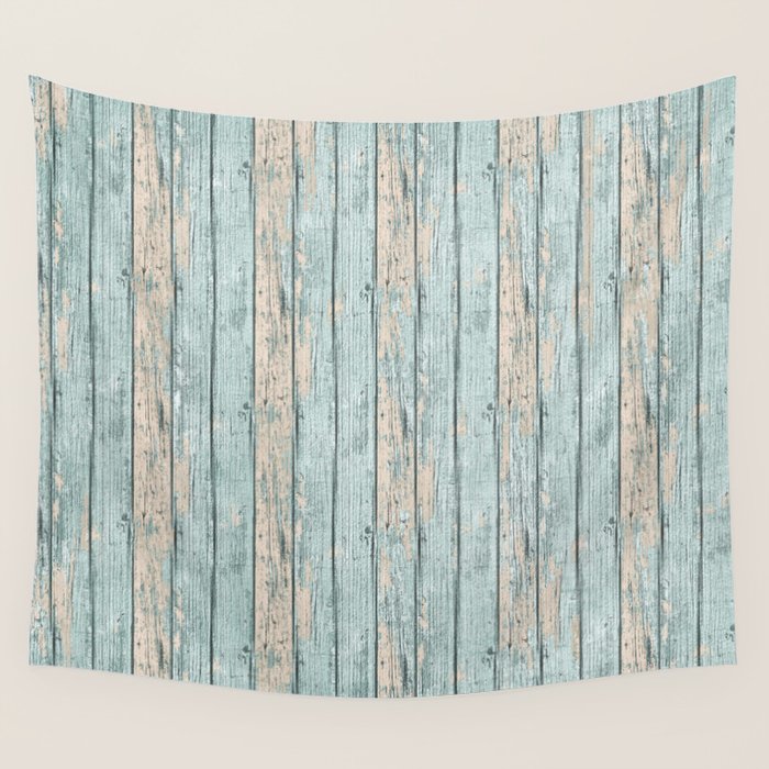 Rustic Beach Driftwood Vacation Blue Texture Wall Tapestry Gallery Image 1