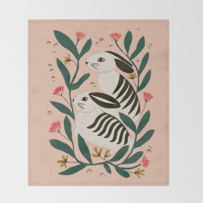 Hares Among Flowers Throw Blanket Gallery Image 2