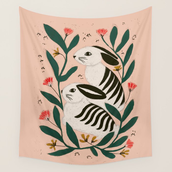 Hares Among Flowers Wall Tapestry Gallery Image 4