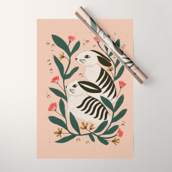 Hares Among Flowers Wrapping Paper Gallery Image 1
