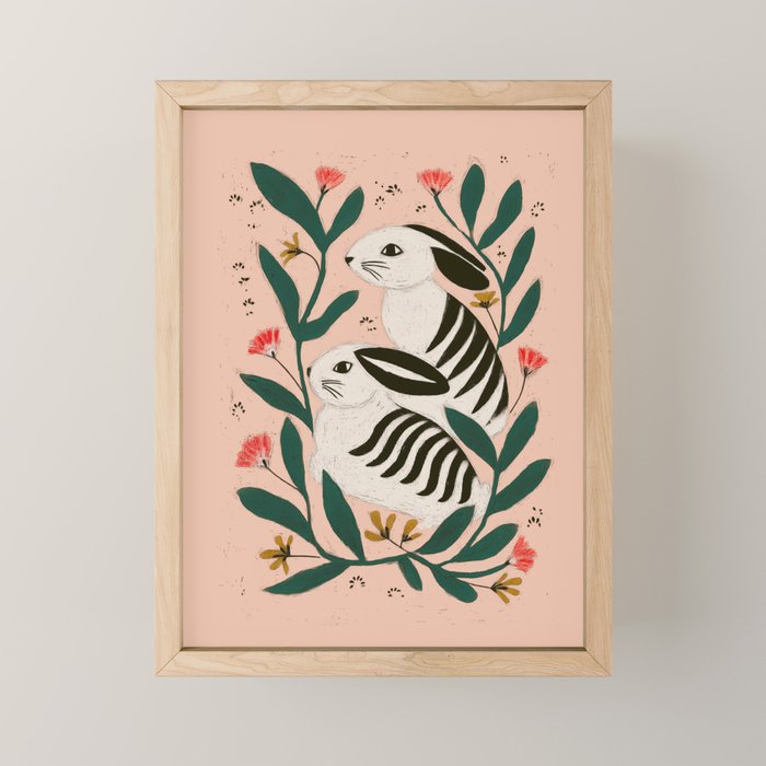 Hares Among Flowers Mini Art Print Gallery Image 1