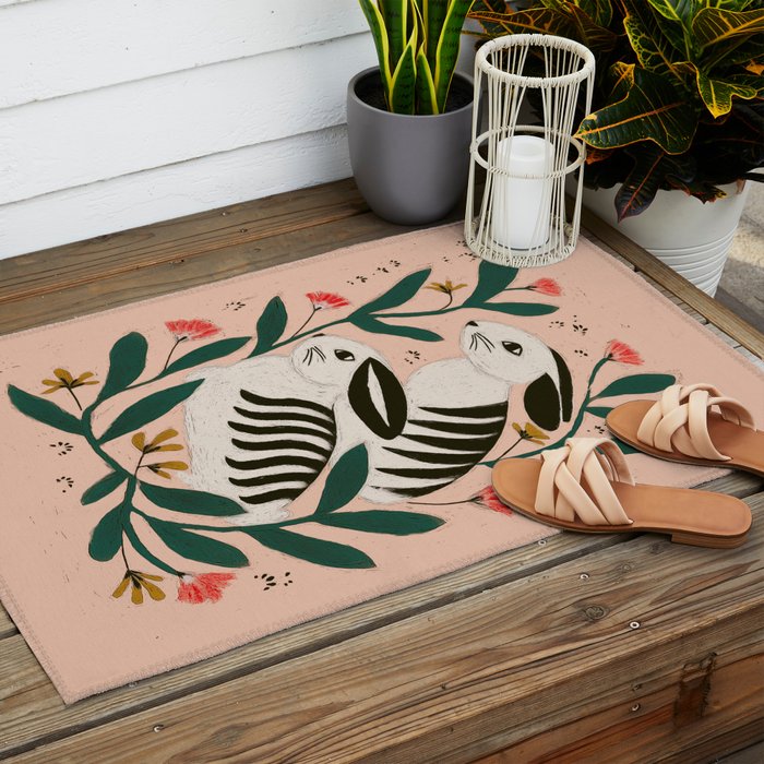 Hares Among Flowers Outdoor Rug Gallery Image 2