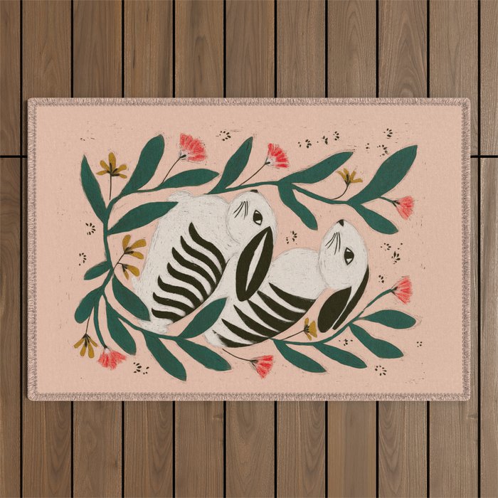Hares Among Flowers Outdoor Rug Gallery Image 1