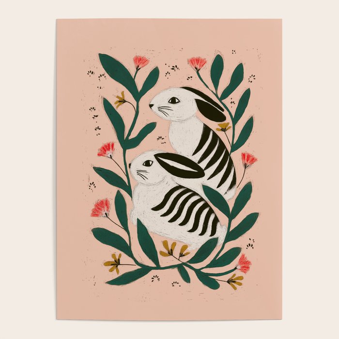 Hares Among Flowers Poster Gallery Image 1