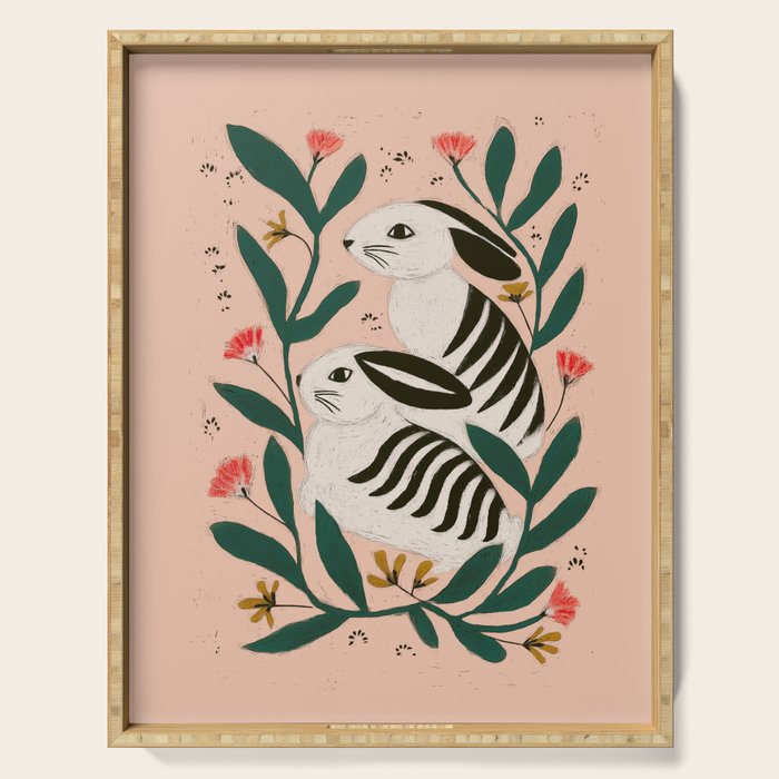 Hares Among Flowers Serving Tray Gallery Image 1