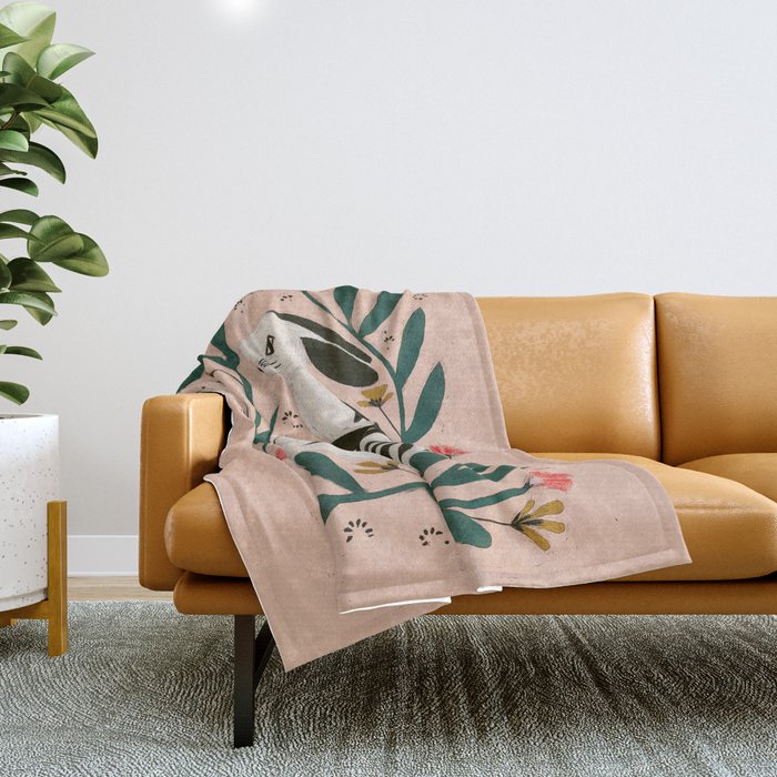 Hares Among Flowers Throw Blanket Gallery Image 1