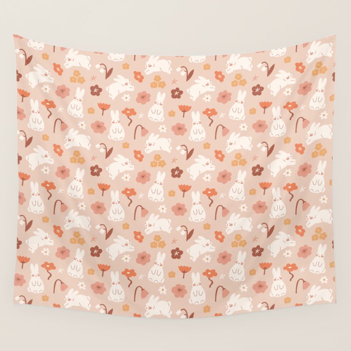 Cute bunny illustration Wall Tapestry Gallery Image 1