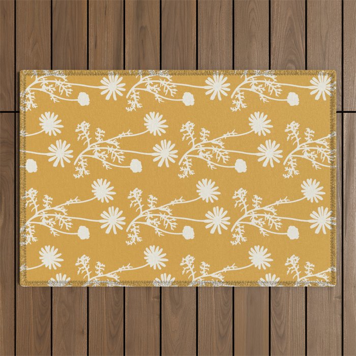 Wild Daisies Floral Botanical Pattern in Mustard Outdoor Rug Gallery Image 1